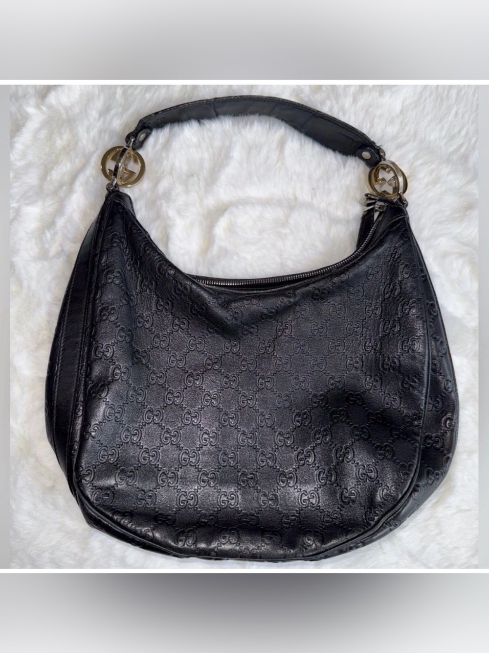 Gucci Black Embossed Leather GG Twins Hobo Bag - Picture 5 of 16